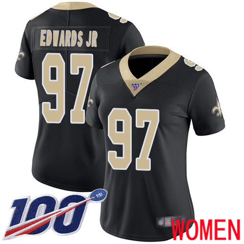 New Orleans Saints Limited Black Women Mario Edwards Jr Home Jersey NFL Football #97 100th Season Vapor Untouchable Jersey->nfl t-shirts->Sports Accessory
